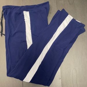 One Step Ahead Small Dark Blue White Strip Draw String Leggings